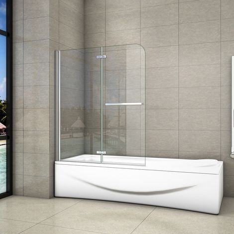 140 cm Sopravasca Parete Vasca da Bagno Due Ante Movibili con Maniglia Portasciugamani Vetro 6 mm Temperato Anticalcare 90 cm (1/5)
