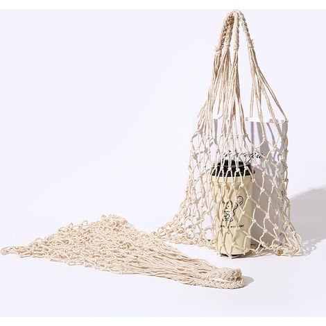 Sac bandoulière en filet fait main, idéal pour la plage, le shopping, sac tissé creux (1/5)