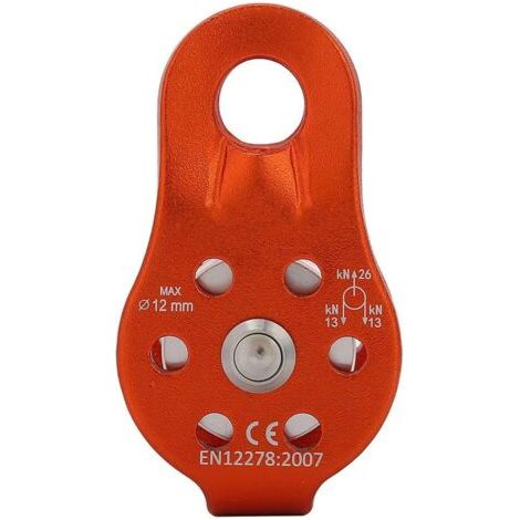 Poulie Tyrolienne, 26KN Poulie Escalade en Alliage d'Aluminium Bloc de Poulie à Corde Simple Robuste pour Corde de 12 mm Escalade(Orange)