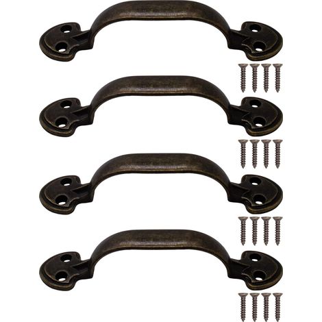 Juego de 4 tiradores para muebles antiguos en latón bronce envejecido, 115 x 24 mm
