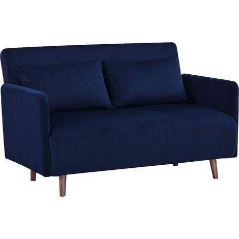 Drawer – Canapé convertible 2 places en velours côtelé L120cm – Bleu marine – Mécanisme clic-clac pour couchage d'appoint – Pieds en bois massif (1/5)