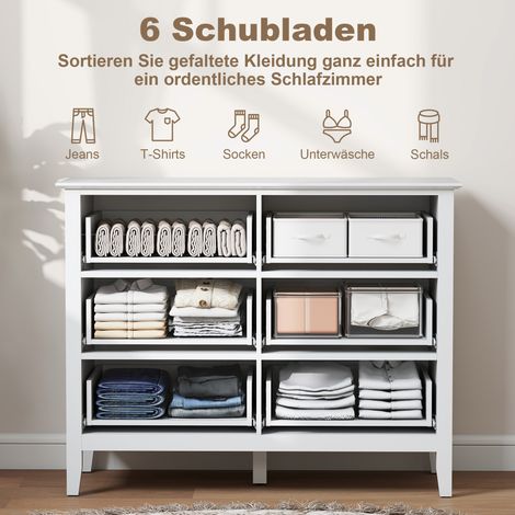 Commode 6 tiroirs, meuble de rangement design pour salon, chambre, entrée, 100 x 40 x 78 cm, blanc (1/4)
