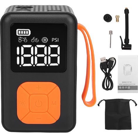 Pompe à air de gonfleur de pneu numérique avec indicateur de pression lumière LED pour balles de moto de vélo de voiture 1600 mAh gonflables rechargeables noir.
