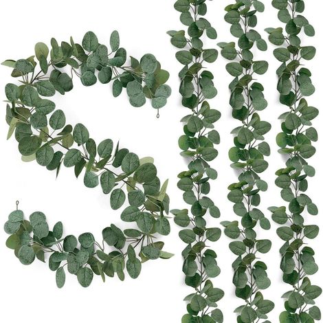 4er Set Eukalyptus Girlande künstlich 1.8m dunkelgrün, biegsam & abnehmbare Blätter (1/5)