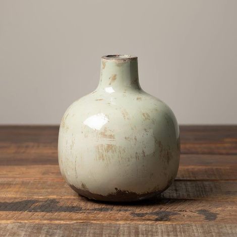 Vase Soliflore céramique vert de gris 16x14cm (1/2)