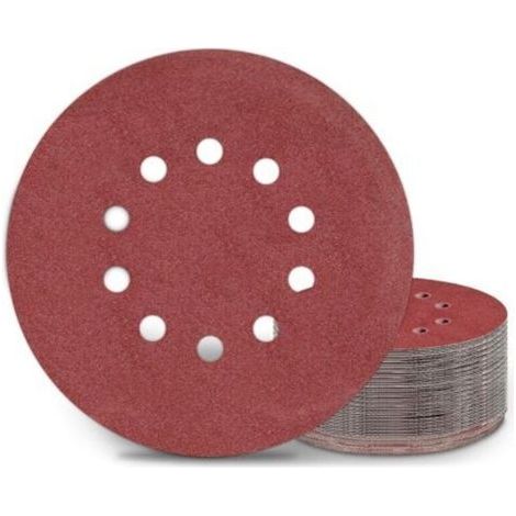 Disques abrasifs 225 mm – Lot de 25 pièces – Grain P120 – 10 trous pour ponceuse girafe – Pour ponçage de cloisons sèches et bois dur (1/4)