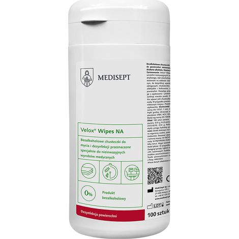 Alkoholfreie Tücher zur Desinfektion und Reinigung von Ultraschalllampen und -köpfen Velox Wipes NA 100 Stück Dose (1/3)