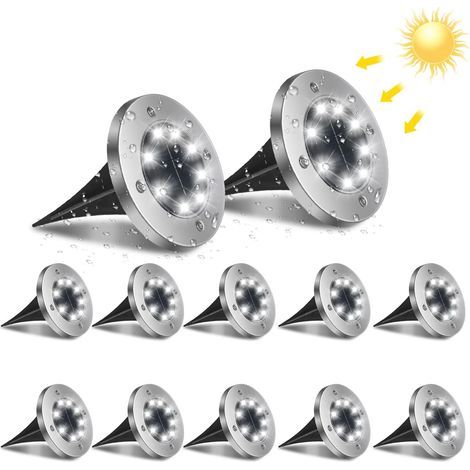 8 luces solares LED para exteriores, 12 luces de suelo para jardín, focos solares empotrables impermeables IP65 de 6000 K para caminos, patios, jardines y instalaciones subterráneas. (1/5)