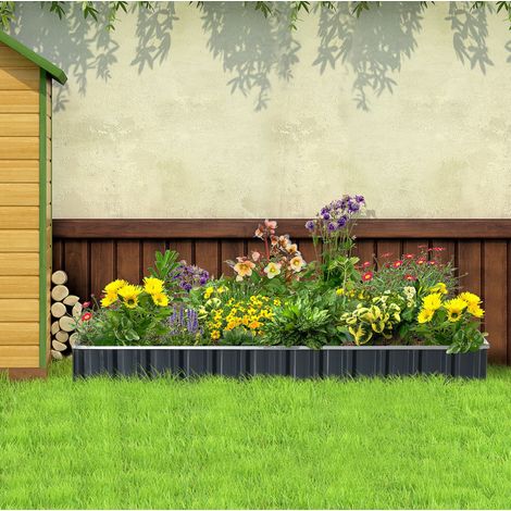 Hochbeet mit offenem Boden 258x90 cm Stahl dunkelgrau OKMYHOME (1/4)