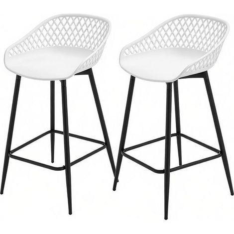 Set de 2 taburetes de bar con respaldo perforado y reposapiés en PP y metal blancos MODENUIT (1/5)