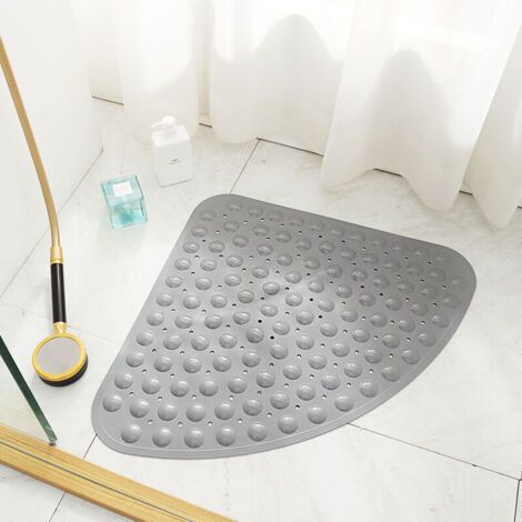 Rutschfeste Eckduschmatte mit Saugnapf und Abflusslöchern. Maschinenwaschbar. Geschwungene PVC-Duschmatte (Farbe: Grau, Größe: 54 x 54 cm).