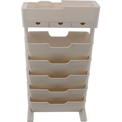 Beige-weißes, schmales Bücherregal aus Kunststoff zur Aufbewahrung von Büchern, für Wohnzimmer, Schlafzimmer oder Küche, mit 3 Schubladen, 40,4 x 73,8 cm (1/5)