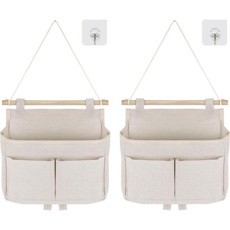 Sac De Rangement Mural, 2pcs Sac à Suspendre Organisateur De Poche Large Suspendu sur Porte Empilable Tissu De Lin Imperméable pour Chambre à Coucher Salle De Bain Bureau Cuisine - Beige (1/5)