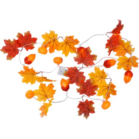 Guirnalda de luces otoñales de 2 m con hojas de arce, bellotas y calabazas, 10 LED, funciona con pilas AA. Ideal para Halloween, Acción de Gracias y decoración interior/exterior. (1/5)