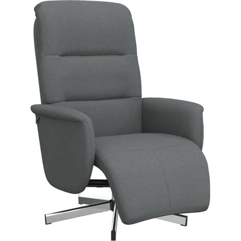 Un fauteuil inclinable avec repose-pieds, en tissu gris foncé. (1/5)