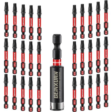 Lot de 31 Embouts de Tournevis Torx T25 50 mm de Longueur Embouts de Vissage Magnétiques Acier Allié S2 Tige 1/4" Hexagonale Étoile Torx Embout pour Visseuse avec Porte Embout de 60 mm (1/5)