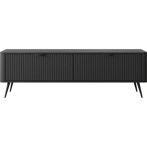 JOUDY MINI - Mini meuble TV 163cm -effet rainuré - Noir (1/5)