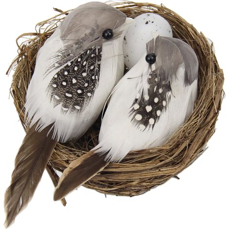 Oiseaux Artificiels - Nid D Oiseau En Rotin - Décoration Miniature Pour Fête Et Intérieur - Lot De 6 Pièces (1/5)