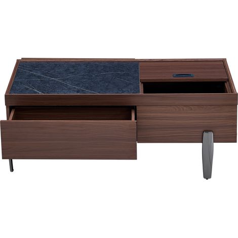 100×50×43cm Schwarz Hochglanz-Couchtisch, mit per mobiler App steuerbaren LED-Leuchten, Wohnzimmertisch mit Schrank, Sofatisch mit Ladeanschluss und steckdose , geeignet für Büro, Arbeitszimmer