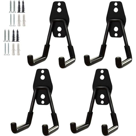Lot de 4 crochets de garage robustes – Organisateur de rangement pour outils de jardin, crochets muraux en acier (petits crochets) (1/4)