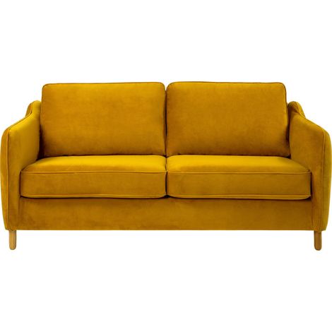Canapé convertible ouverture express 2 places en velours - Jaune moutarde - VORNAY (1/5)