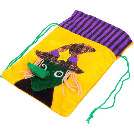 Sacs cadeaux d'Halloween en toile de jute, citrouille, fantôme, bonbons, couture, laine, sac de rangement non tissé (sorcière) (1/5)