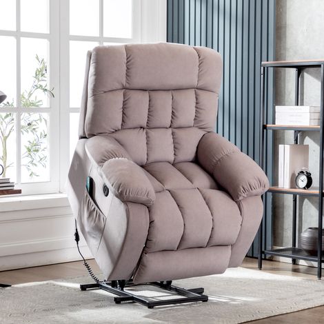 Electric Power Lift Recliner Chair Sofa with Massage and Heat for Elderly 2 Side Pockets USB Ports Single Recliner Chairs for Living Room Overstuffed Breathable Fabric Reclining, Beige (1/5)