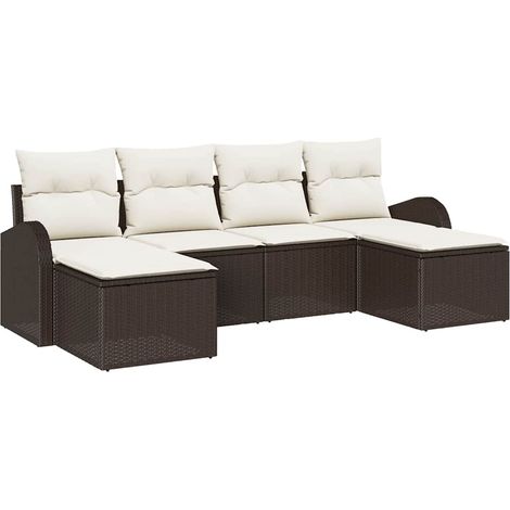 Maison Exclusive - Set di divani con cuscino 6 pcs Marrone e bianco polyrattan