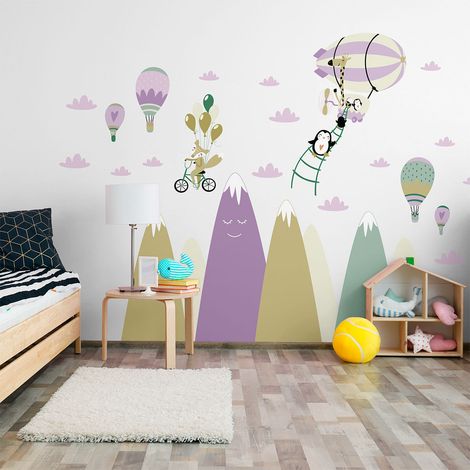 Stickers montagnes scandinaves animaux drôles et amis 40 x 60 cm (1/5)