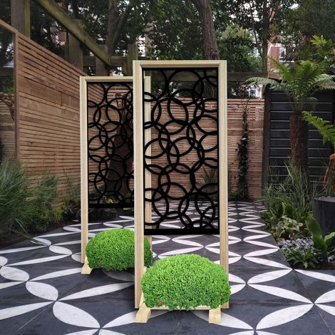 CERCHI SMALL - Paravent modulable - 70x190 cm - en bois et PVC - Couleur : noir