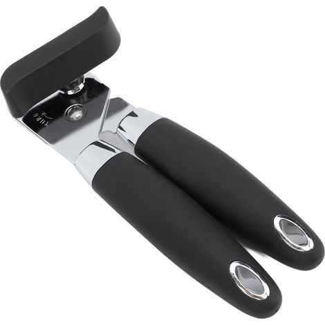 Ouvre-boîte manuel en acier inoxydable avec poignée noire - Facile à utiliser et multifonction pour cuisine (1/5)