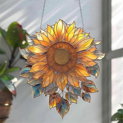 Wandbehang aus Acryl mit Sonnenblume, Sonnenblumen-Pflanzendekor, 23 cm