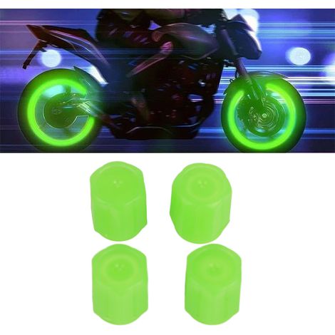 4 pièces Capuchon de valve de pneu vert fluorescent lumineux dans le noir, couvre-valve de roue pour voiture moto (1/5)