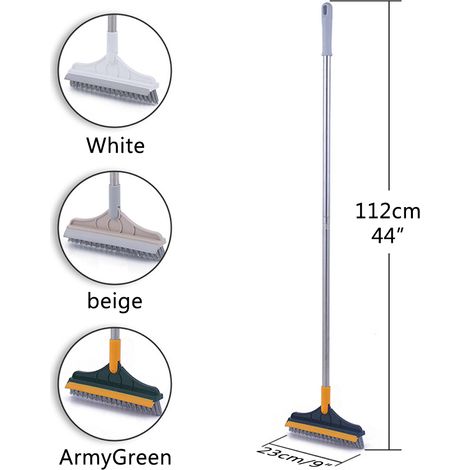 Balayette de Sol avec Manche Longue Détachable [Brosses PVC Rigides] - Modèle 120° Rotating V-Shaped, Dimensions 110x23 cm, ABS, Blanc/Chartreuse/Kaki, 1 Pièce, pour Salle de Bain & Cuisine (1/5)