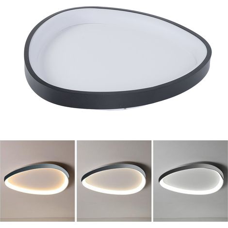 Plafonnier LED moderne minimaliste ovale triangle, 3 températures de couleur, dimmable avec télécommande, noir, pour chambre (1/4)