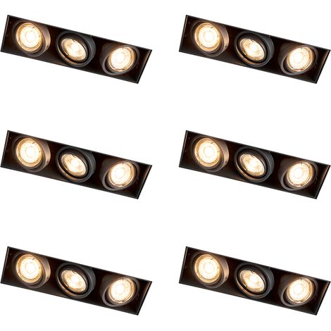 Set mit 6 Einbaustrahlern Schwarz Verstellbar Rahmenlos 3-Lichter - Oneon
