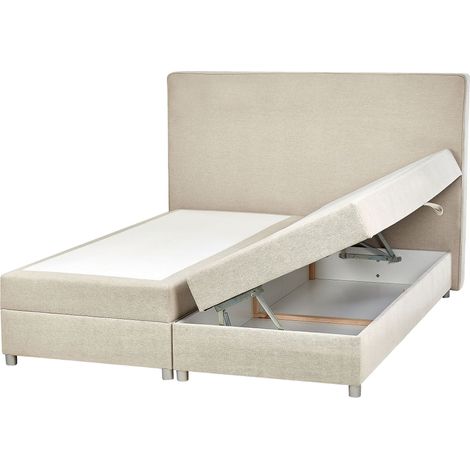 Divan Bed with Storage Fabric MINISTER 160 x 200 cm (EU King Size) Light Beige (1/5)