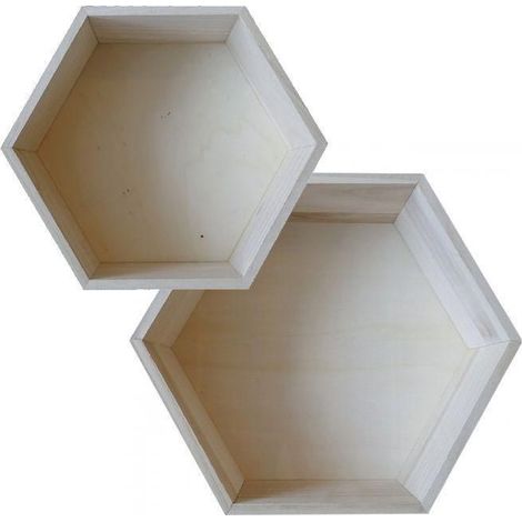 2 étagères hexagonales en bois - 27 x 23,5 cm et 30 x 26,5 cm