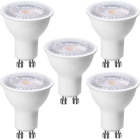 Confezione da 5 lampadine LED GU10 da 6 W (equivalenti a 60 W), bianco freddo 6500 K, 500 lumen, lampadina LED GU10, fascio largo 120°, faretto da incasso senza sfarfallio, non dimmerabile [classe ene