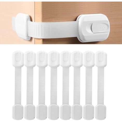 Confezione da 8/10 serrature di sicurezza per bambini - Sicurezza bambini - Serrature autoadesive per armadietti, senza foratura, con colla (1/5)