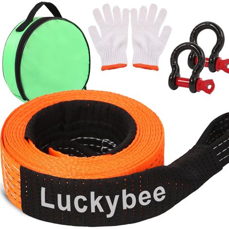 Corde de Remorquage Voiture 5M - Cordes de Remorquage 10 Ton (22,000Lbs),Heavy Duty Sangle Remorquage,Kit de Sangle de Remorquage avec 2 Crochets 2 Gants pour Remorques d'urgence et Routières (Orange) (1/5)