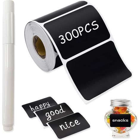 Lot de 300 Etiquettes Autocollantes, Etiquette Epices avec Stylo, étiquettes pou Bocaux pou la Cuisine, Pou Pots à épices, Confitues, 5.5 x 3.5 cm (ectangulaie) (1/4)