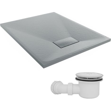 NRG 900 x 700mm SMC Anthracite Rectangle Slate Effect Bathroom Shower Tray & Fluidmaster Fast Flow Waste Trap