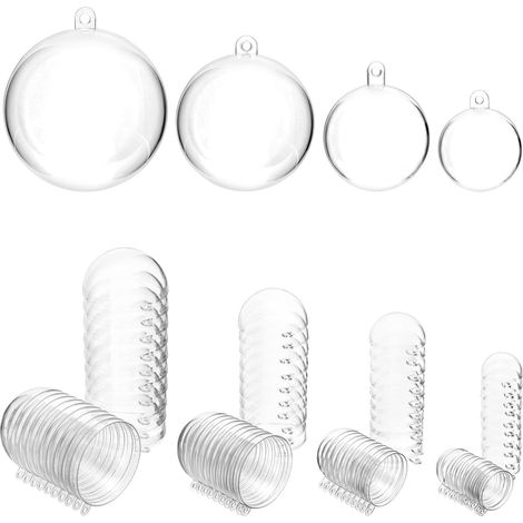 Boules en Plastique Transparentes - 40 Pièces Ø3, 4, 5, 6 cm - Boule de Noël à Remplir,adapté pour accrocher du ruban (1/5)