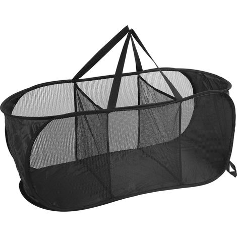 Panier à linge pliable 3 compartiments en toile oxford maille pop-up noir 80x36x33cm pour salle de bain dortoir voyage (1/5)