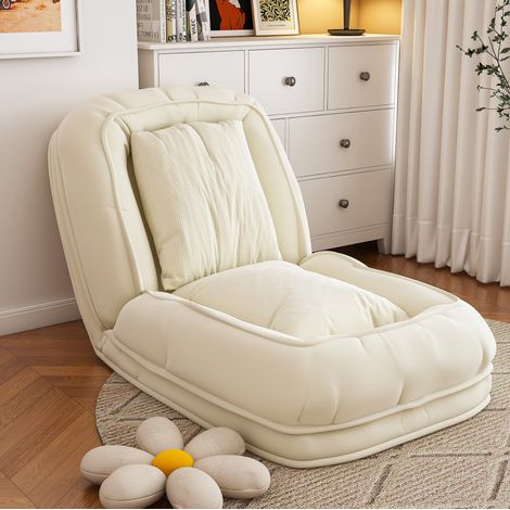 Canapé-lit pliable 180x90x26 cm ivoire, 5 positions réglables, tissu et métal, 2 coussins MEUBLIV (1/5)