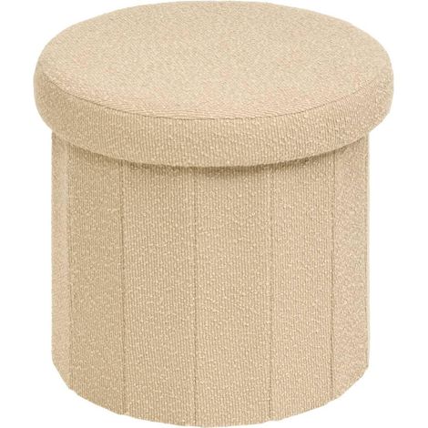 Pouf Coffre Pliant Bouclette "Fink" 38cm Beige (1/5)