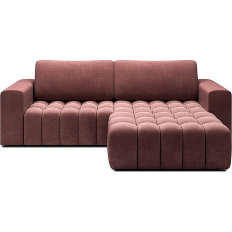 Sofá esquinero convertible DORY rosa 250 cm con baúl de almacenamiento ángulo derecho (1/5)