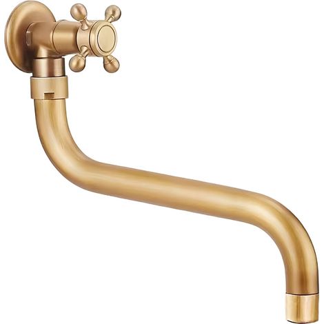 Robinet Mural Eau Froide Laiton Antique Pivotant à 180° Bec S Rétro robinet monocommande murale de lavabo long, cartouche céramique, G1/2, pour jardin,extérieur, terrasse, salle de bain (1/5)