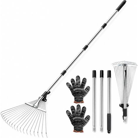 Râteau à feuilles de jardin avec manche télescopique, 96-160 cm (1/5)